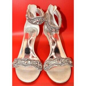 Antonio Melani Women’s Sandals 6M Silver Glitter Jeweled Ankle Strap Heels 2.5”